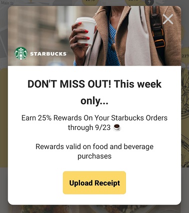 Earn 25% rewards at Starbucks with Seated app
