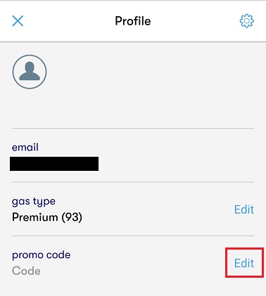 Upside Promo Code: Profile view with "Promo Code" edit circled