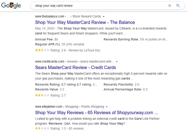Googling Shop Your Way card reviews