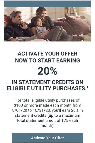 Shop Your Way offer - 20% statement credits on utility purchases