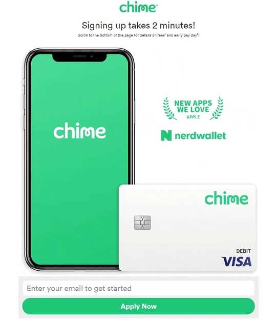 Chime sign up by email landing page