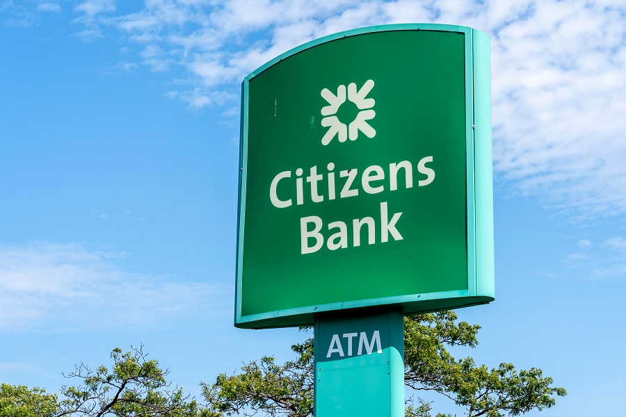 Citizens Bank logo on road sign