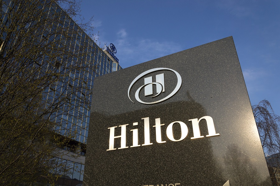 Hilton logo on stone signage