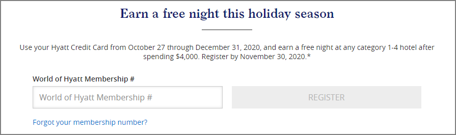 Spend $4,000 and get a free night at Hyatt promotion registration