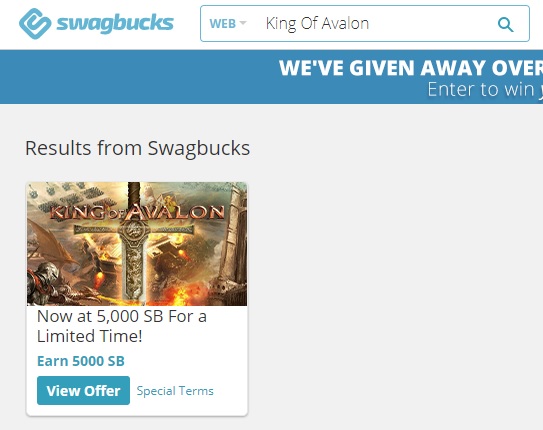 Swagbucks - searching for 'King of Avalon'