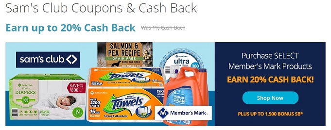 Swagbucks Sam's Club 20% cash back promotion