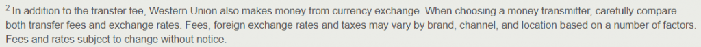 Western Union exchange rate footnote