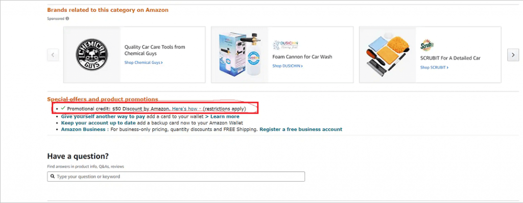 Amazon $50 discount for adding debit card offer text