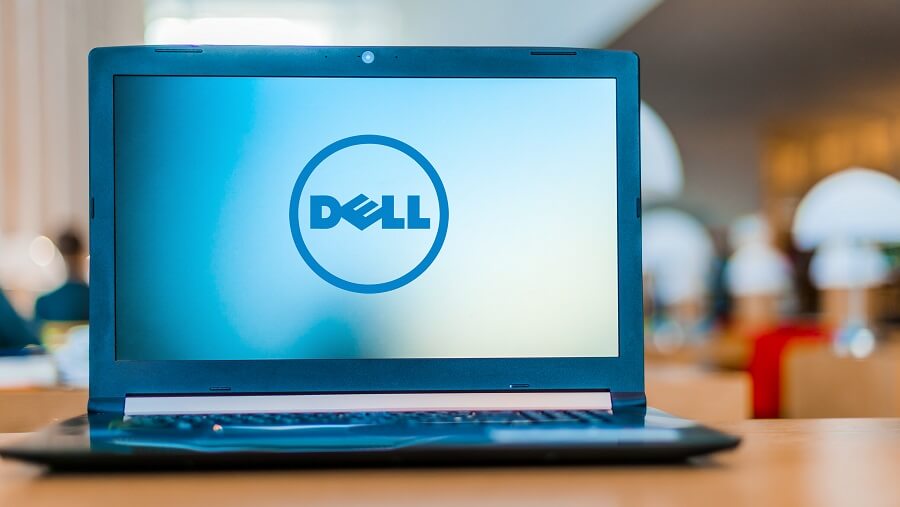 Dell logo on laptop screen