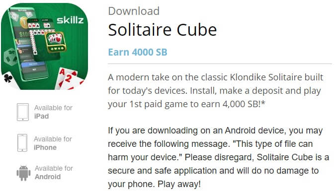 Solitaire Cube download landing page