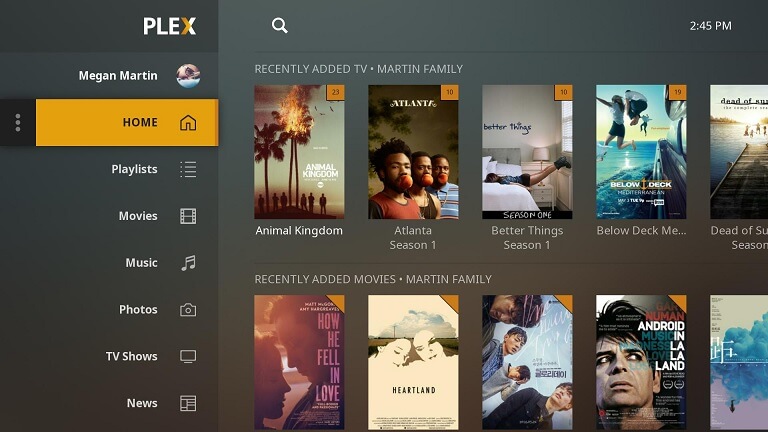Plex home screen