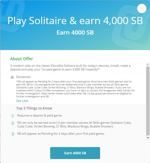 Swagbucks Play Solitaire & Earn 4,000 SB