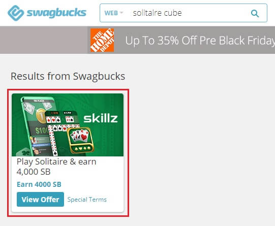 Swagbucks Solitaire Cube 4,000 SB offer