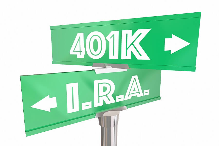 401K vs IRA opposing street signs
