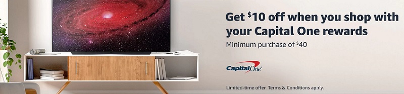 Get $10 off $40 using Capital One Rewards at Amazon banner