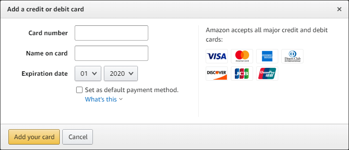 Adding a credit card on Amazon