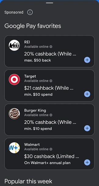 Google Pay offers list