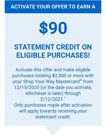 Shop Your Way Mastercard offer: $90 statement credit