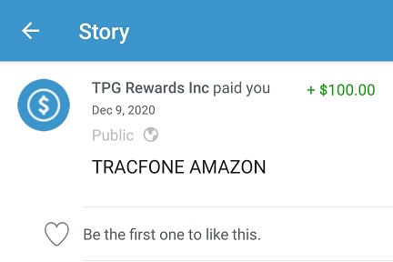 Tracfone Venmo payment from Amazon unlocked phone promo