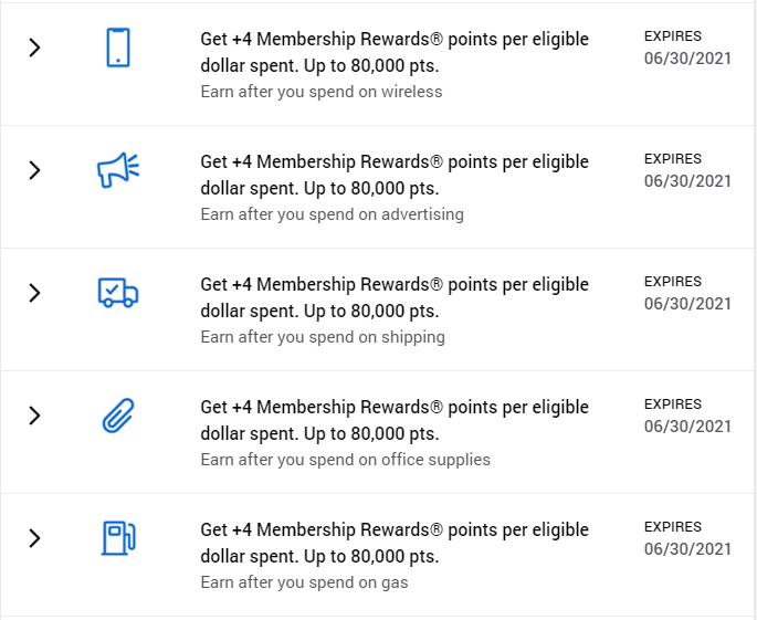 Amex Offers: 4x bonus points on wireless, advertising, shipping, office supplies, and gas