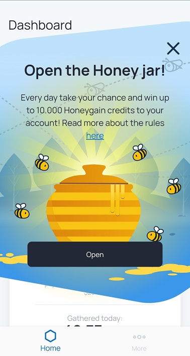 Honeygain "Open the Honey jar" pop-up