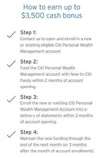 Citi Wealth Management: steps to earn $3,500 cash bonus