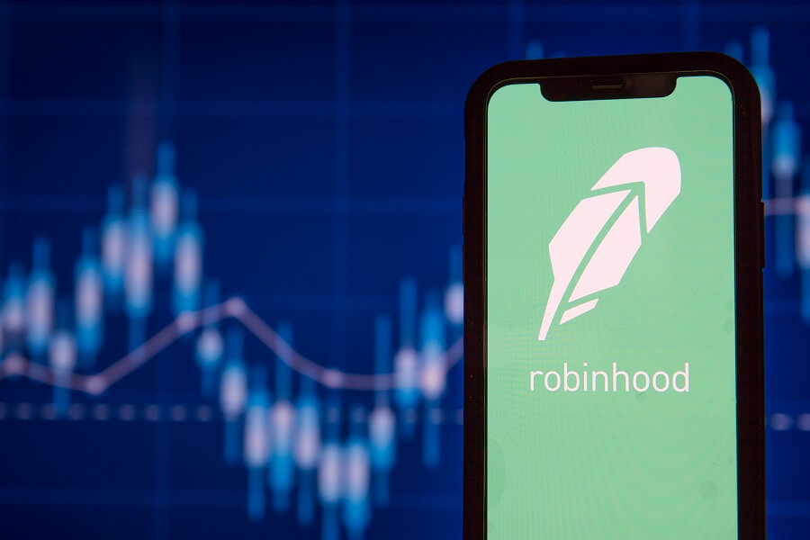 Robinhood app with stock chart background