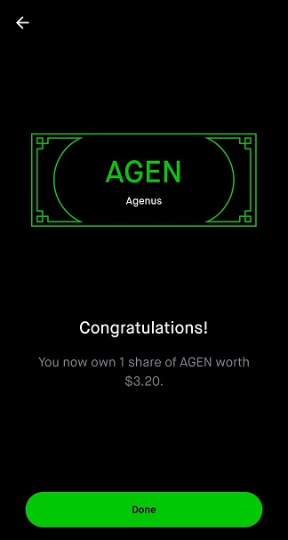Robinhood free stock award AGEN