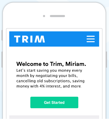 Trim Your Expenses - Trim app on phone graphic