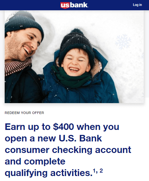 U.S. Bank $400 checking account bonus offer