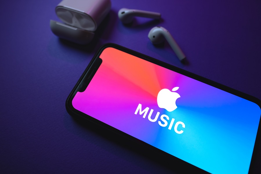 Apple Music logo on phone hero image