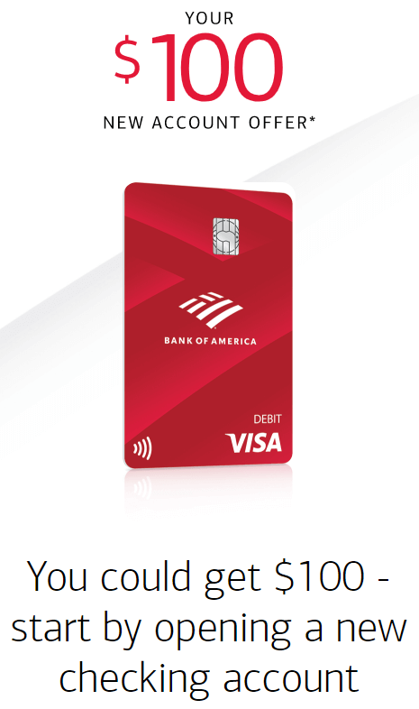 Bank of America $100 checking bonus offer
