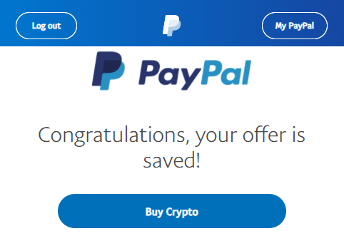 PayPal: save crypto offer to account confirmation message