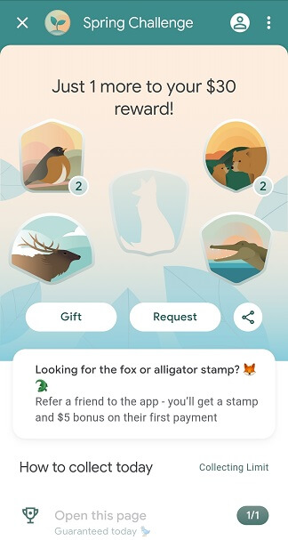 Google Pay Spring Challenge main screen