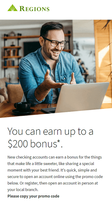 Regions Bank $200 bonus