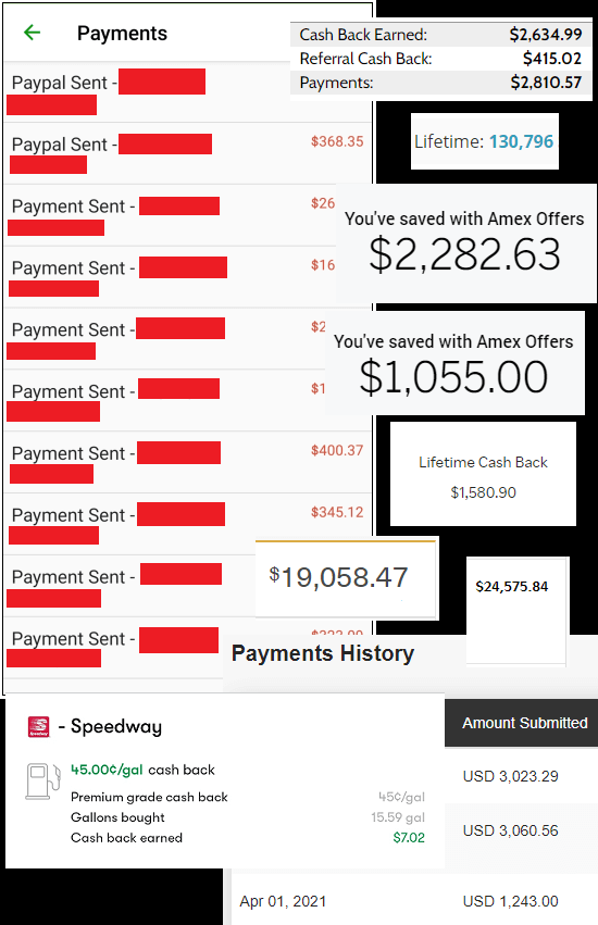 Cash back summary screenshots
