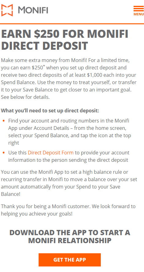 Monifi $250 checking bonus