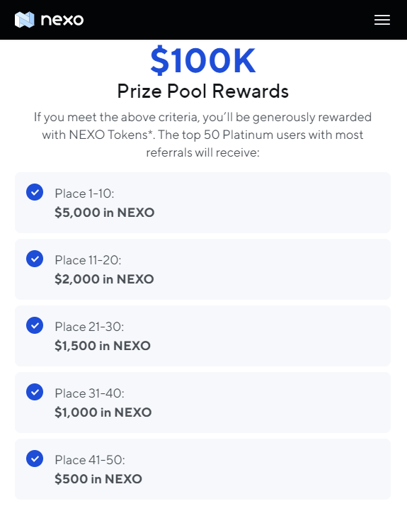 Nexo Promotions: $100K Prize Pool Rewards