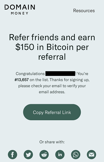 Domain Money referral bonus
