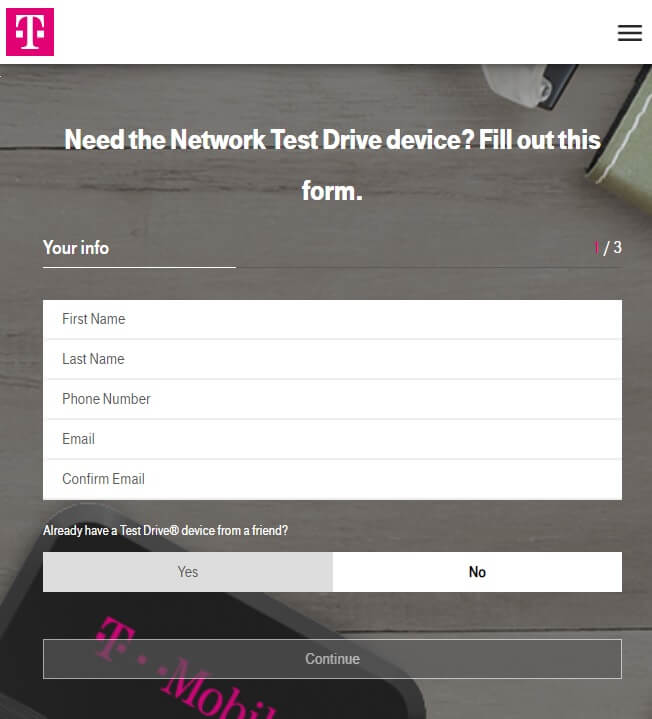 T-Mobile Free Trial Test Drive form