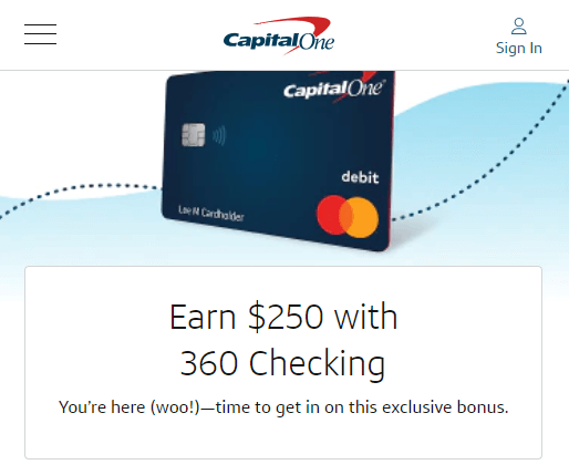 Capital One 360 $250 checking bonus