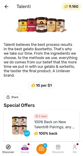 Fetch Rewards: Free Talenti gelato offer