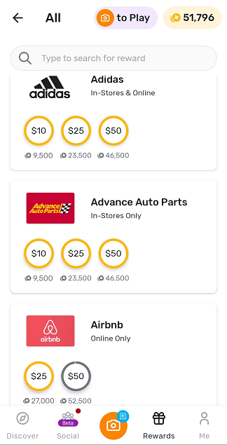 Fetch redemption options