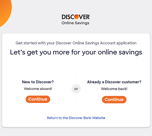 Discover Online Savings application