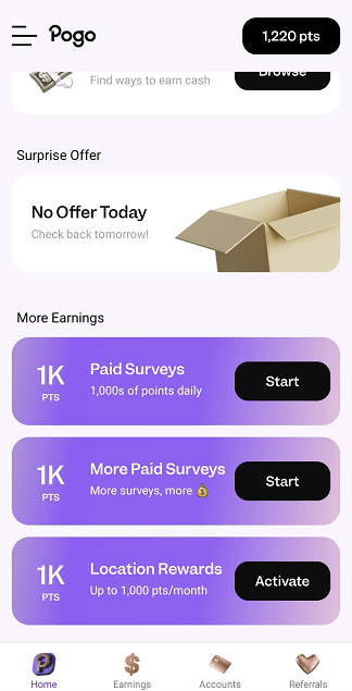 Pogo bonuses listed in the app