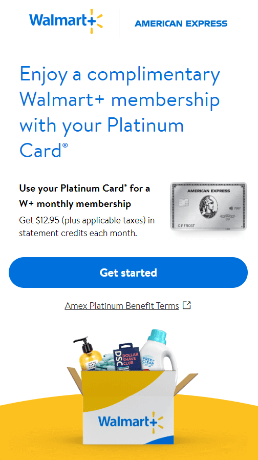 Walmart+ Free Membership via American Express Platinum Card