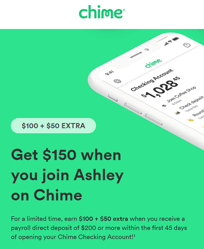 Chime Referral Bonus: $150