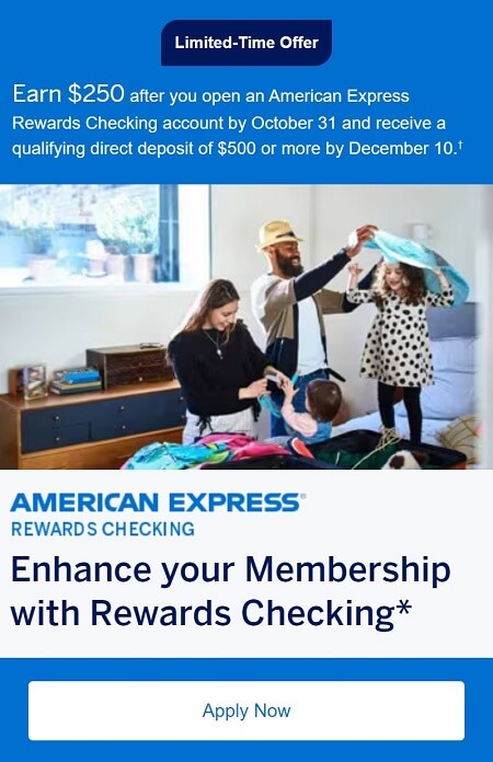 American Express Rewards Checking $250 bonus